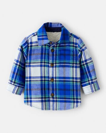 Baby Boy Plaid Sherpa Lined Fashion Jacket - Blue, 