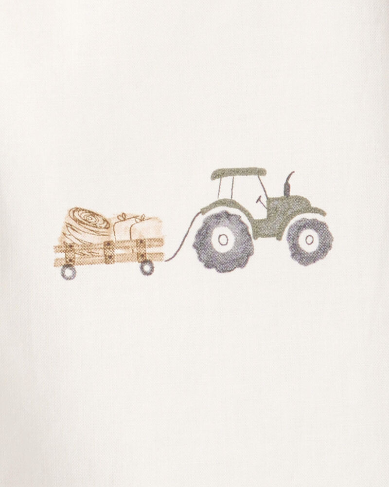 Baby Boy Tractor Print Cotton Long-Sleeve Button Down Shirt - White, image 3 of 4 slides