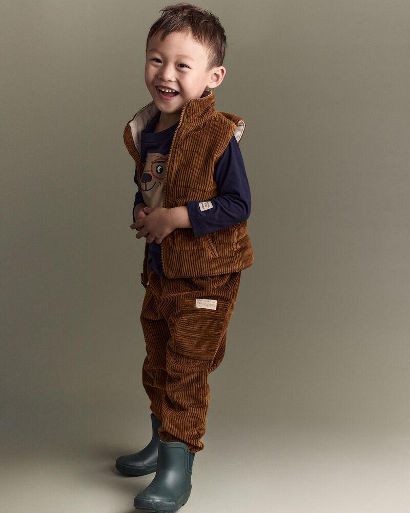 Toddler Zip-Up Corduroy Puffer Vest - Cinnamon, image 6 of 7 slides