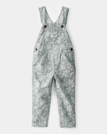 Toddler Girl Lightweight Floral Print Canvas Overalls - Green, 