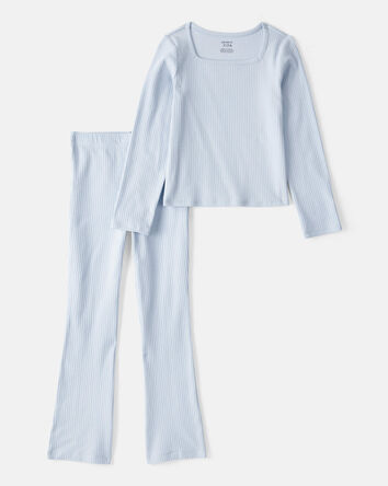 Kid 2-Piece Ribbed Long-Sleeve Tee & Flare Pant Set - Blue, 