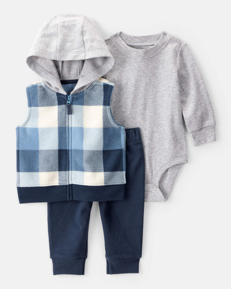 Baby 3-Piece Plaid Little Vest Set - Navy/Grey, image 1 of 5 slides