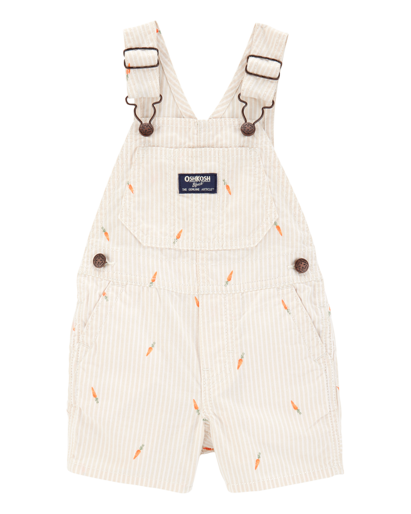 Baby Boy Carrot Print Striped Shortalls - Cream, image 1 of 4 slides