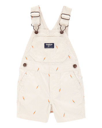 Baby Boy Carrot Print Striped Shortalls - Cream, 