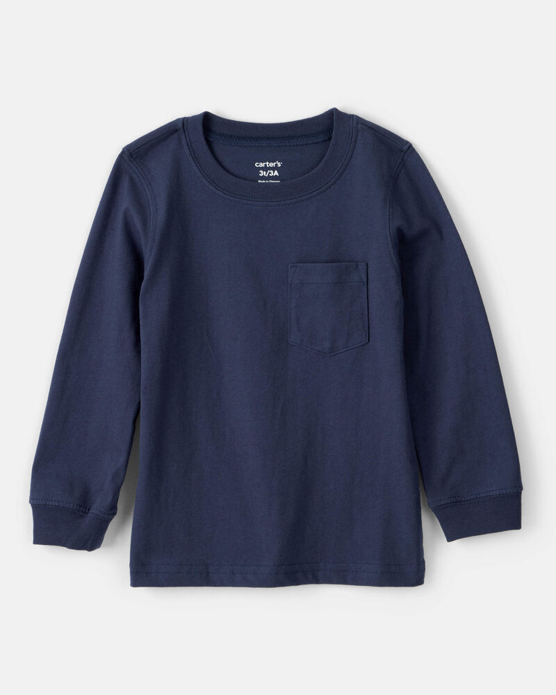 Toddler Boy Long-Sleeve Pocket Tee - Navy, image 1 of 3 slides