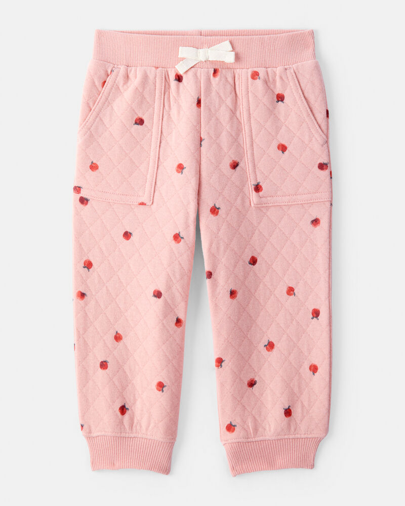 Baby 2-Piece Apple Print Doubleknit Pant Set - Pink, image 2 of 4 slides