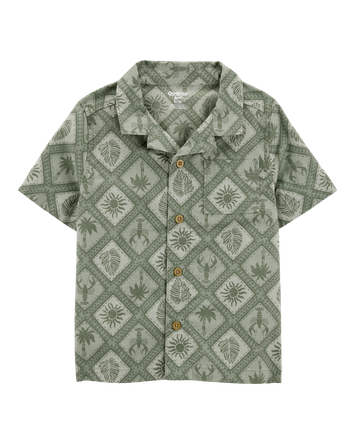 Toddler Tile Print Button-Down Shirt - Green, 