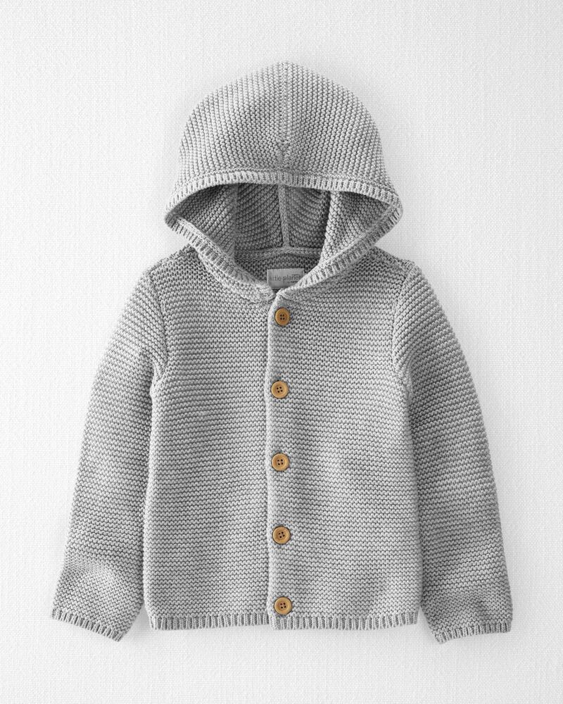 Toddler Organic Cotton Signature Stitch Cardigan in Grey, image 1 of 4 slides