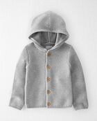 Toddler Organic Cotton Signature Stitch Cardigan in Grey, image 1 of 4 slides