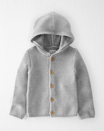 Toddler Organic Cotton Signature Stitch Cardigan in Grey, 