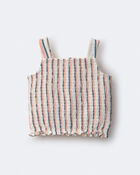 Toddler Girl Smocked Top in Stripes - Cream, image 2 of 5 slides