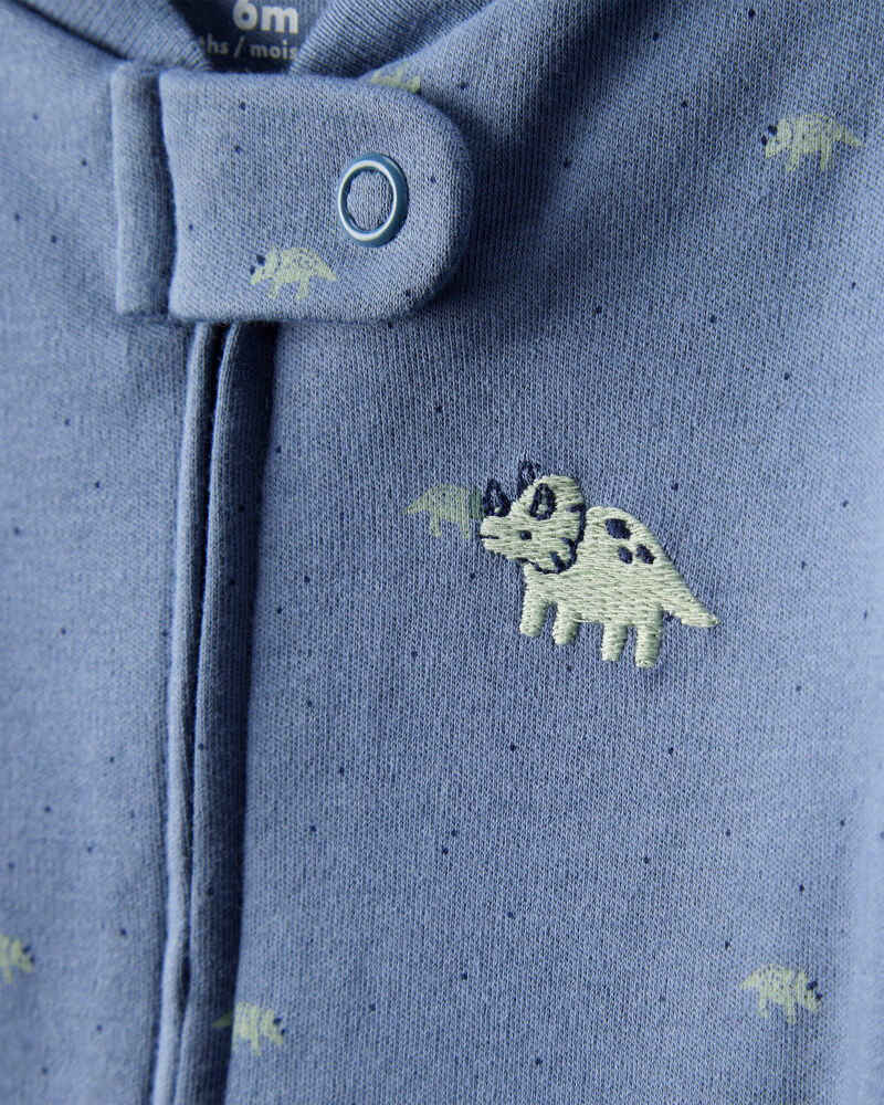 Baby Boy Dino Print 100% Cotton Long-Sleeve Sleep & Play Pajamas - Blue, image 2 of 5 slides
