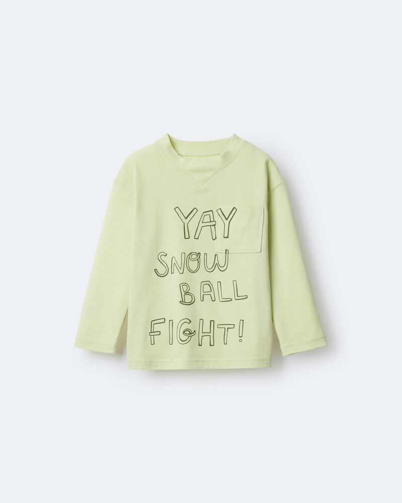 Toddler Snow Ball Fight!' Long-Sleeve Pocket Relaxed Graphic Tee - Lime, image 2 of 6 slides