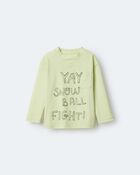 Toddler Snow Ball Fight!' Long-Sleeve Pocket Relaxed Graphic Tee - Lime, image 2 of 6 slides