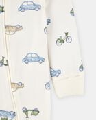 Baby Boy Car Print 2-Way Zip PurelySoft Sleep & Play Pajamas - Ivory, image 2 of 6 slides