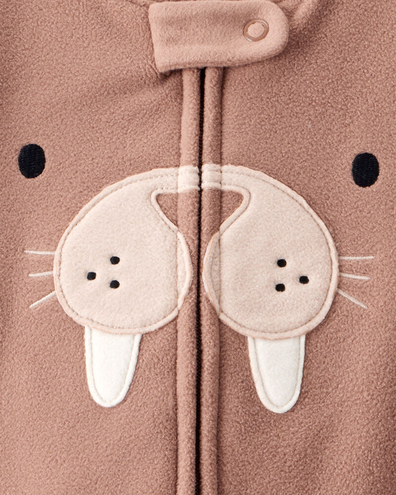 Baby Boy Walrus Loose Fit 2-Way Zip 1-Piece Pajamas - Brown, image 4 of 5 slides