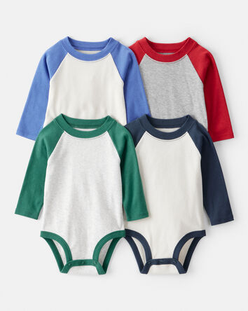Baby Boy 4-Pack Long-Sleeve Multipack Raglan Bodysuits, 