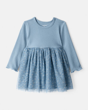 Baby Girl Floral Print Long-Sleeve Dress - Blue, 