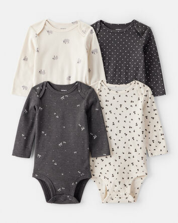 Baby Girl 4-Pack Sheep Print Long-Sleeve Multipack Bodysuits - Black/White, 