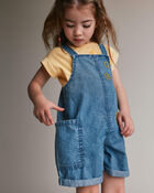 Toddler Embroidered Shortall with Pockets in Chambray, image 5 of 7 slides
