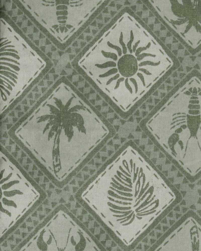 Toddler Tile Print Button-Down Shirt - Green, image 2 of 3 slides