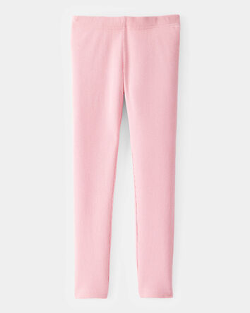 Girls Solid Cotton Ribbed Stretch Leggings - Pink, 