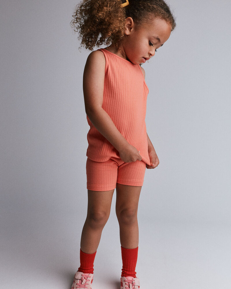 Toddler Girl Ribbed Playtime Tank Top - Coral, image 4 of 5 slides