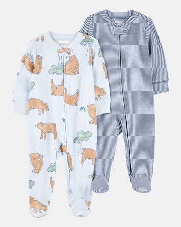 Baby Boy 2-Pack 2-Way Zip Cotton Sleep & Play Pajamas - Blue, 