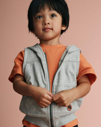 Toddler Boy French Terry Hooded Vest with Pocket - Heather Grey, 