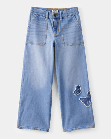 Girls Baggy Butterfly Embroidered Jeans - Breeze Wash, 