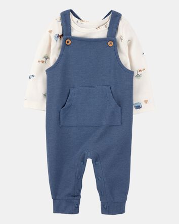 Baby Boy 2-Piece Long-Sleeve Tee & Waffle Knit Coverall Set - Blue/White, 
