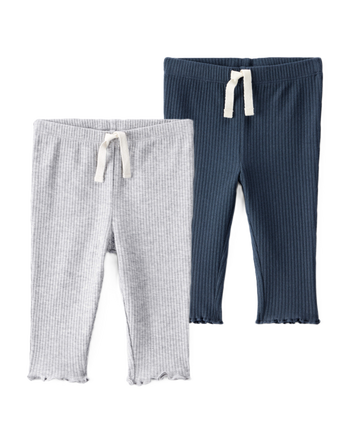 Baby Girl 2-Pack Knit Pull-On Pants Set - Grey/Navy, 