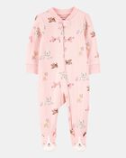 Baby Girl Dog Print 2-Way Zip Cotton Sleep & Play Pajamas - Pink, image 1 of 4 slides