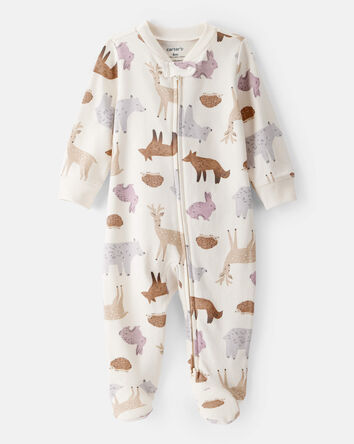 Baby Girl Fox Print 100% Cotton Long-Sleeve Sleep & Play Pajamas - Ivory, 