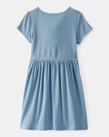 Girls Ribbed Short-Sleeve Dress - Blue, 