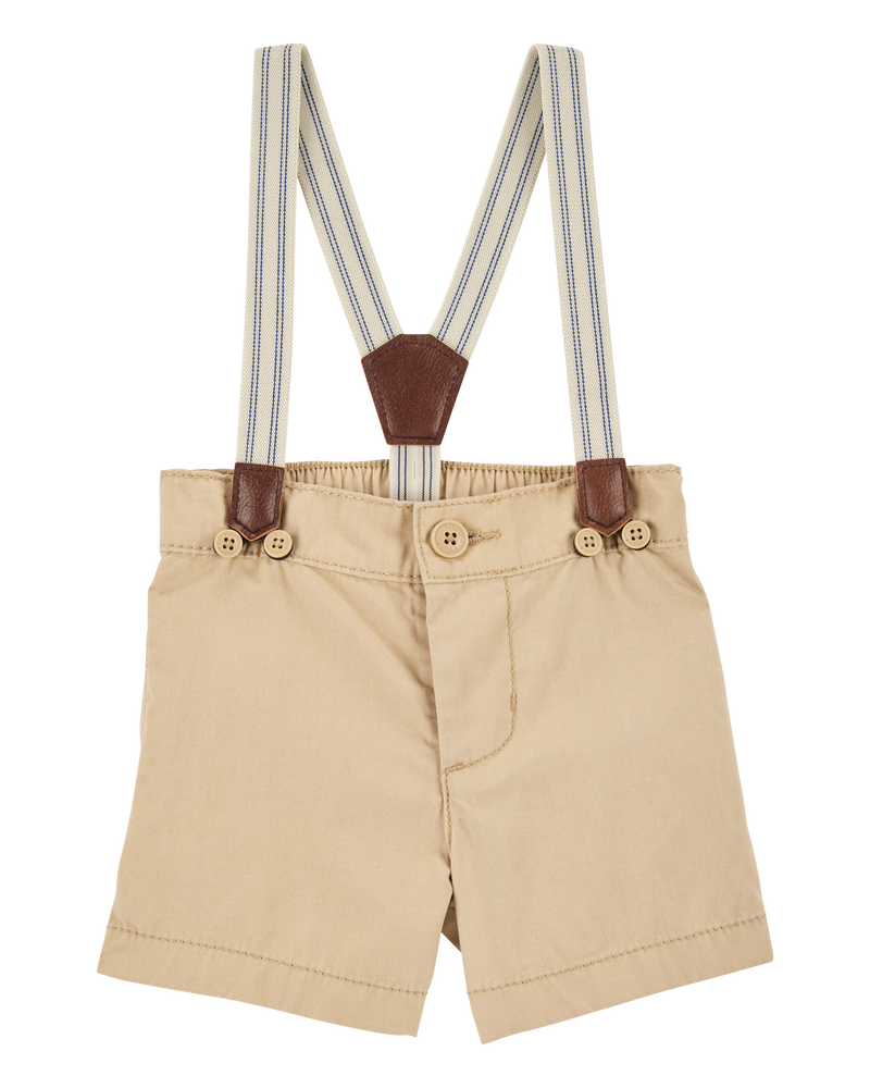 Baby Boy Suspender Shorts - Khaki, image 1 of 4 slides