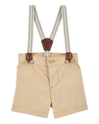 Baby Boy Suspender Shorts - Khaki, image 1 of 4 slides