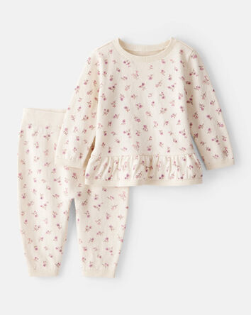 Baby Girl Floral Cotton Long-Sleeve Tee & Pant Set - White, 