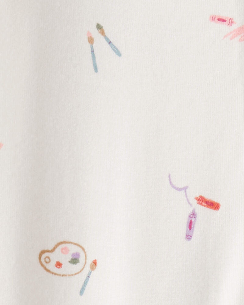 Baby Girl Painting & Coloring Print PurelySoft Long-Sleeve 2-Way Zip 1-Piece Pajamas - Ivory, image 4 of 6 slides