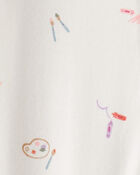 Baby Girl Painting & Coloring Print PurelySoft Long-Sleeve 2-Way Zip 1-Piece Pajamas - Ivory, image 4 of 6 slides