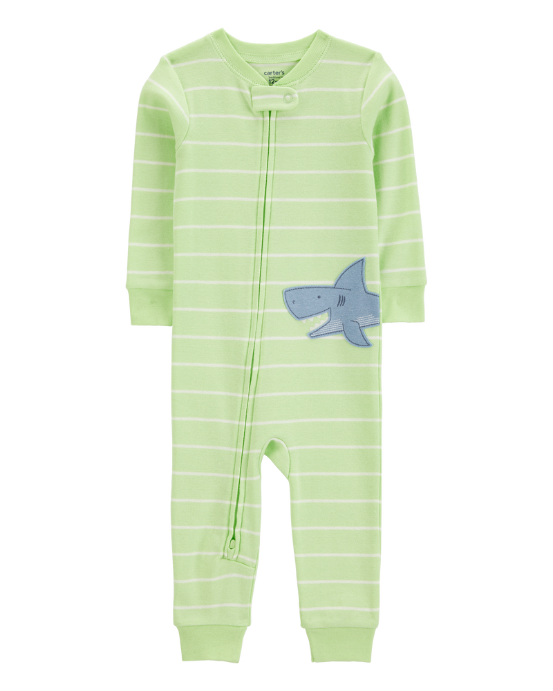 Baby Boy Shark Striped Snug Fit Cotton Footless 1-Piece Pajamas - Green, image 1 of 4 slides