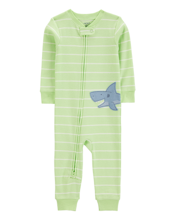 Baby Boy Shark Striped Snug Fit Cotton Footless 1-Piece Pajamas - Green, 