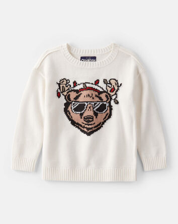 Toddler Boy Christmas Bear Sweater - Cream, 