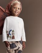 Toddler Long-Sleeve Pocket Relaxed Tee with Shapes - Cream, image 1 of 6 slides