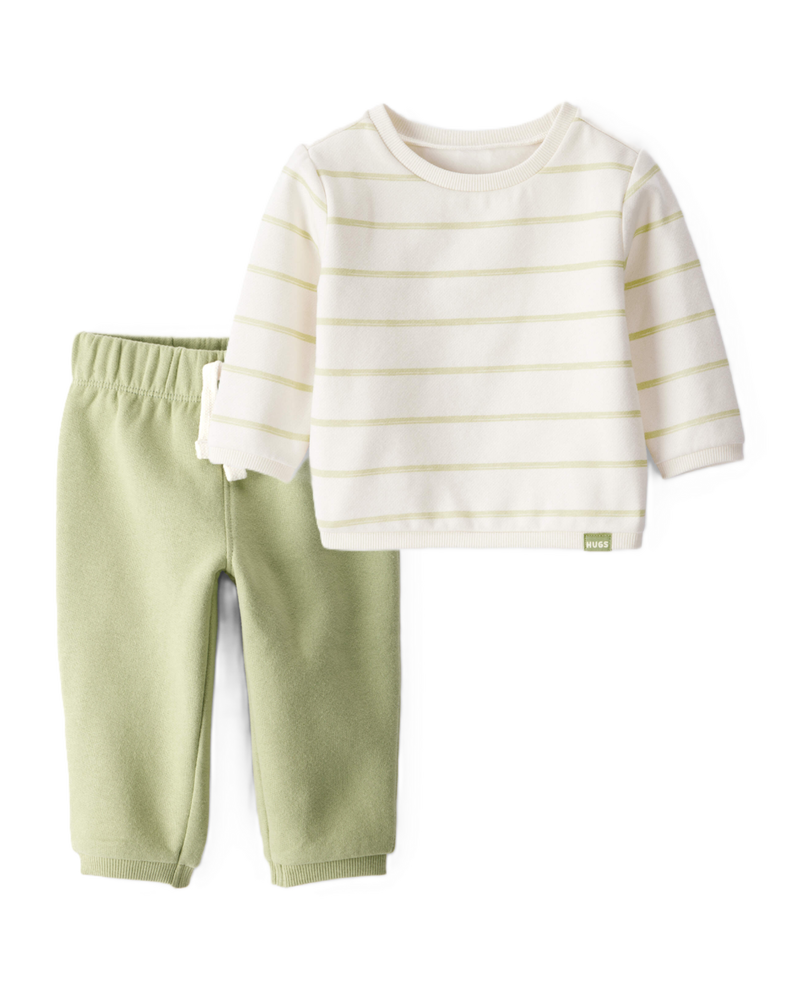 Baby Boy 2-Piece DayDream Fleece Pullover Sweatshirt & Pull-On Pants Set - Ivory/Green, image 1 of 7 slides