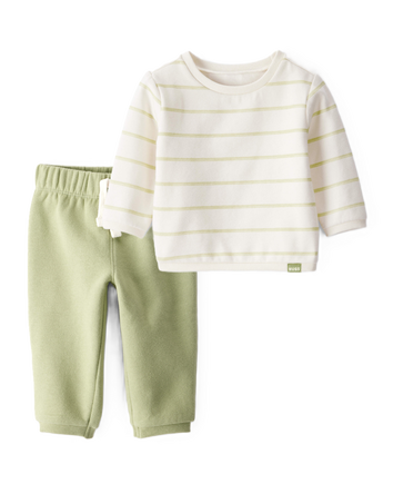 Baby Boy 2-Piece DayDream Fleece Pullover Sweatshirt & Pull-On Pants Set - Ivory/Green, 