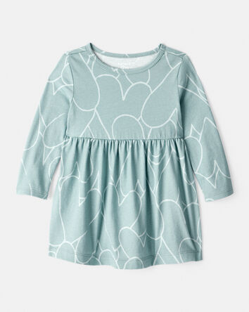 Baby Girl Heart Print Long Sleeve Cotton Dress - Green, 
