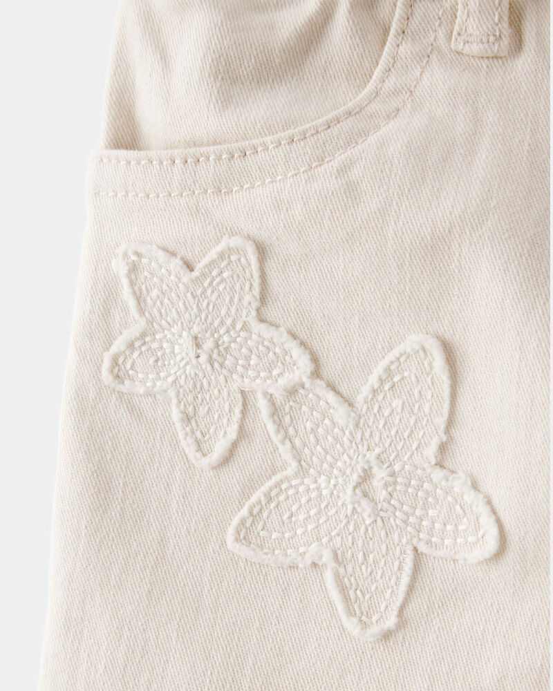 Toddler Embroidered Stretch Denim Wide Leg Jeans - Cream, image 5 of 7 slides