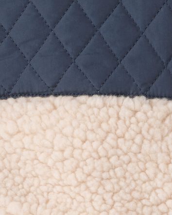 Toddler Boy Color Block Hooded Sherpa Zip-Up Jacket - Khaki/Navy, 