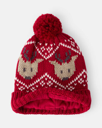 Toddler Boy 2-Pack Reindeer Fair Isle Winter Hat & Mittens - Red, 